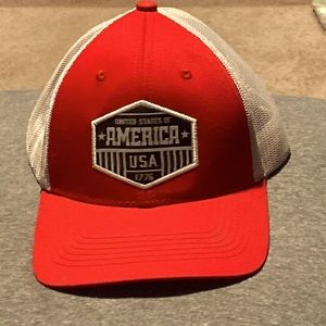 Red and white American 1776 hat